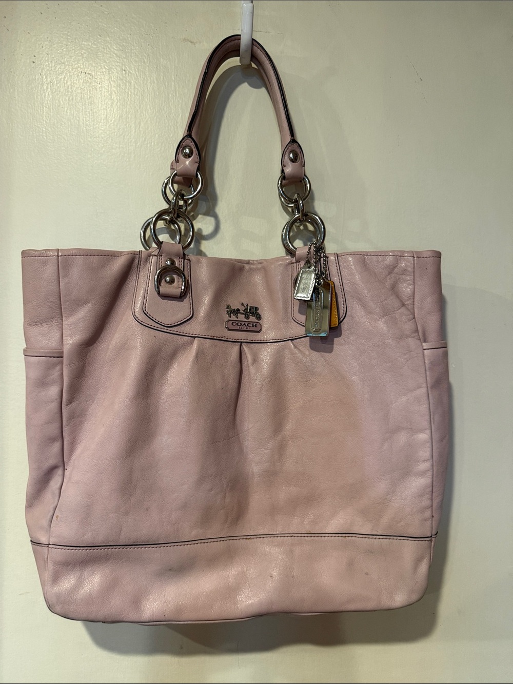 Coach lavender Pink Leather Tote with Ring-Link Handles